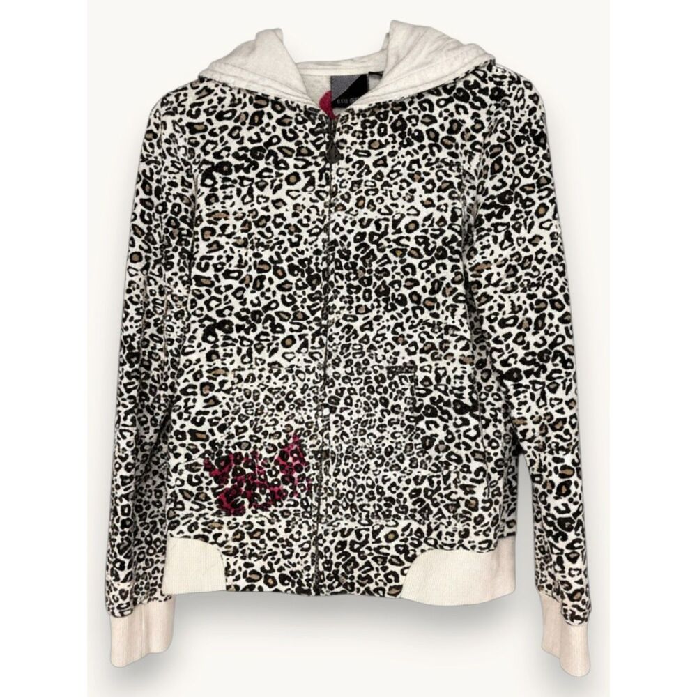 Volcom Leopard Print Zip Up Hoodie Pink Black Graphic Y2K Skate M Streetwear